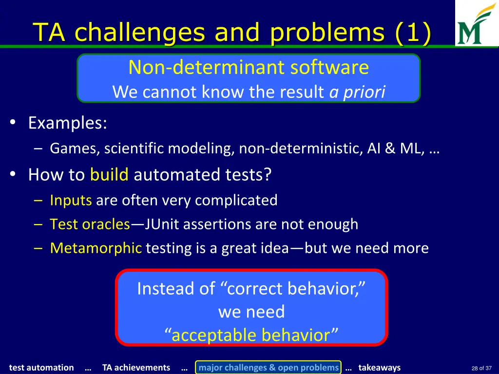 ta challenges and problems 1 non determinant