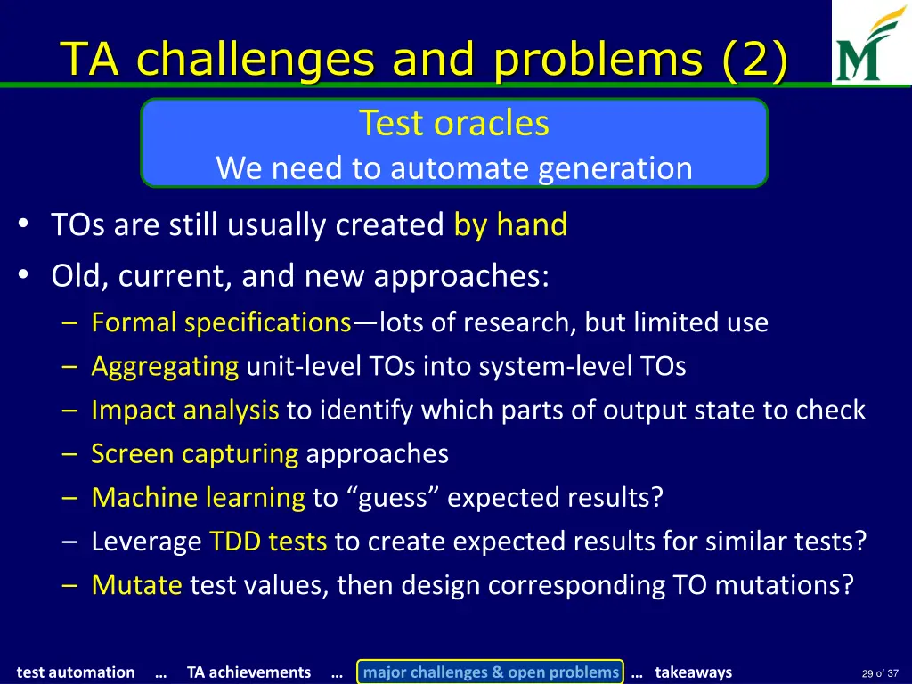 ta challenges and problems 2 test oracles we need