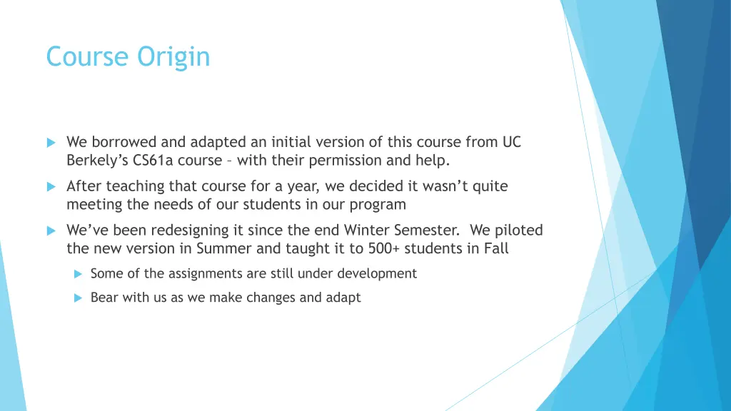 course origin