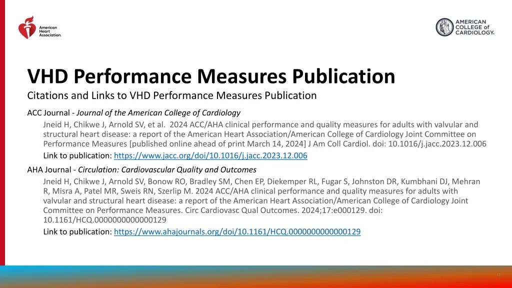 vhd performance measures publication