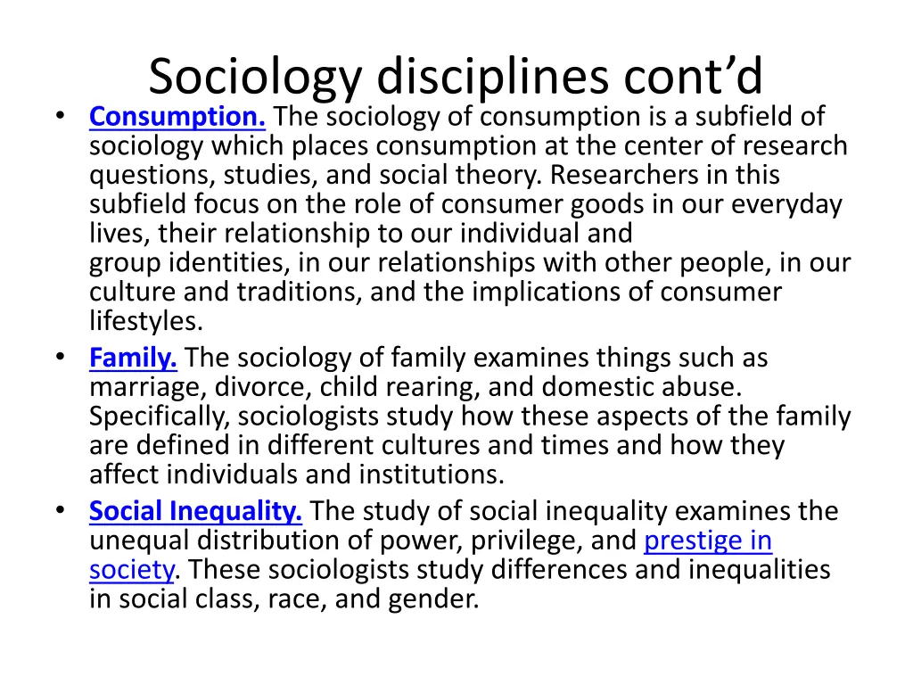 sociology disciplines cont d consumption