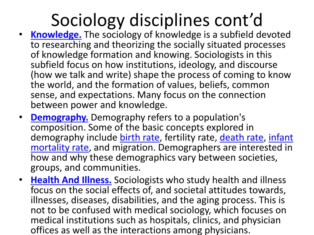 sociology disciplines cont d knowledge