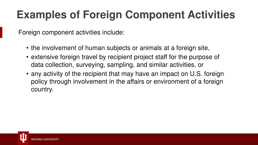 examples of foreign component activities