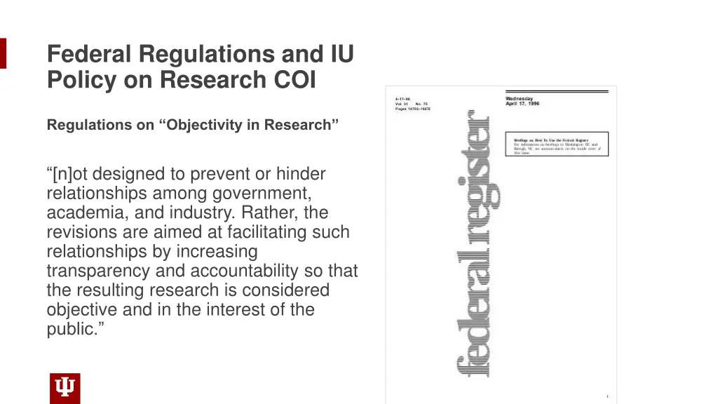 federal regulations and iu policy on research coi