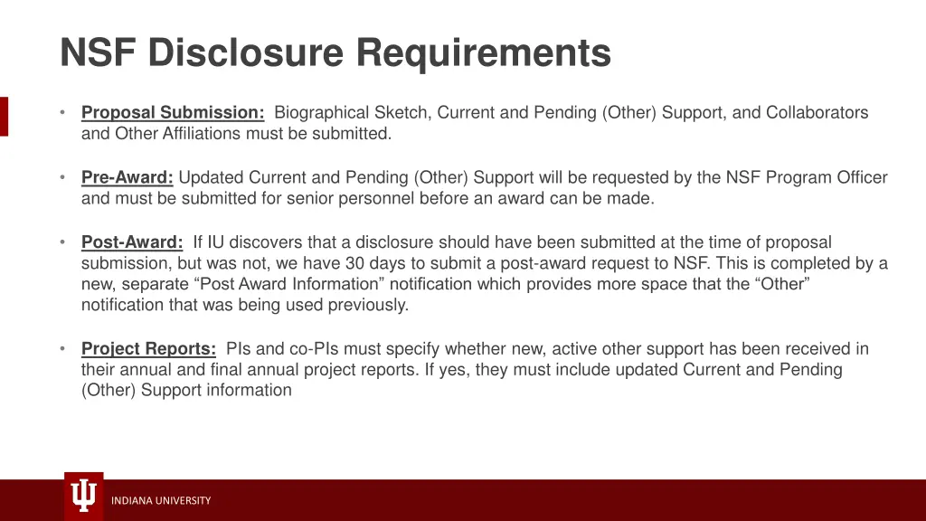 nsf disclosure requirements 1