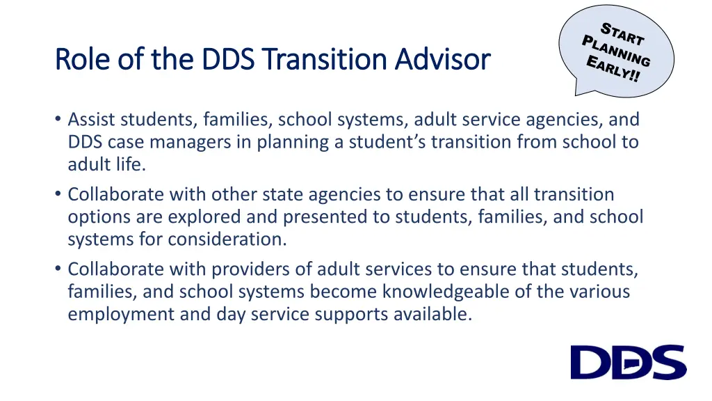 role of the dds transition advisor role