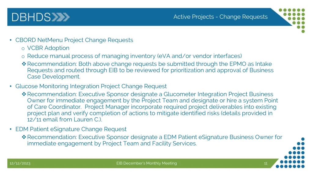 active projects change requests