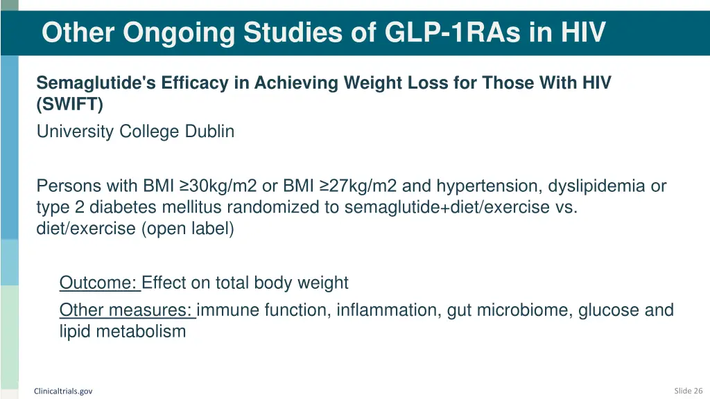 other ongoing studies of glp 1ras in hiv