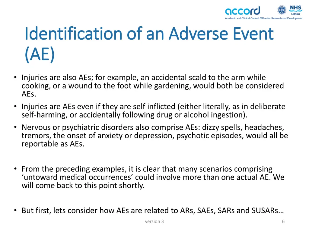 identification of an adverse event identification 1