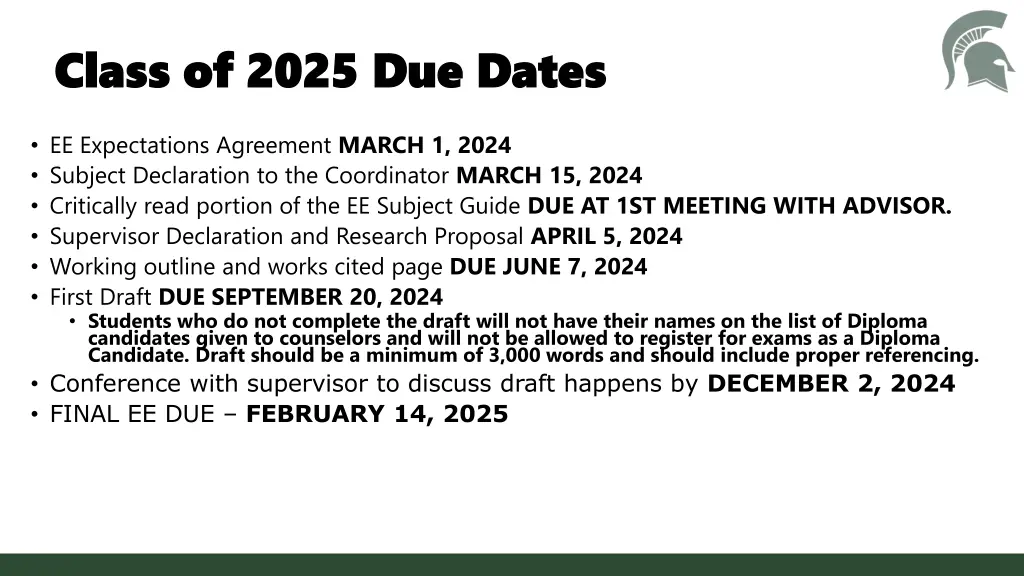 class of 2025 due dates class of 2025 due dates