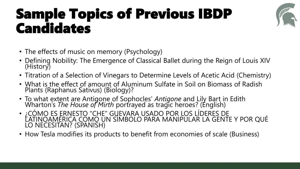 sample topics of previous ibdp sample topics