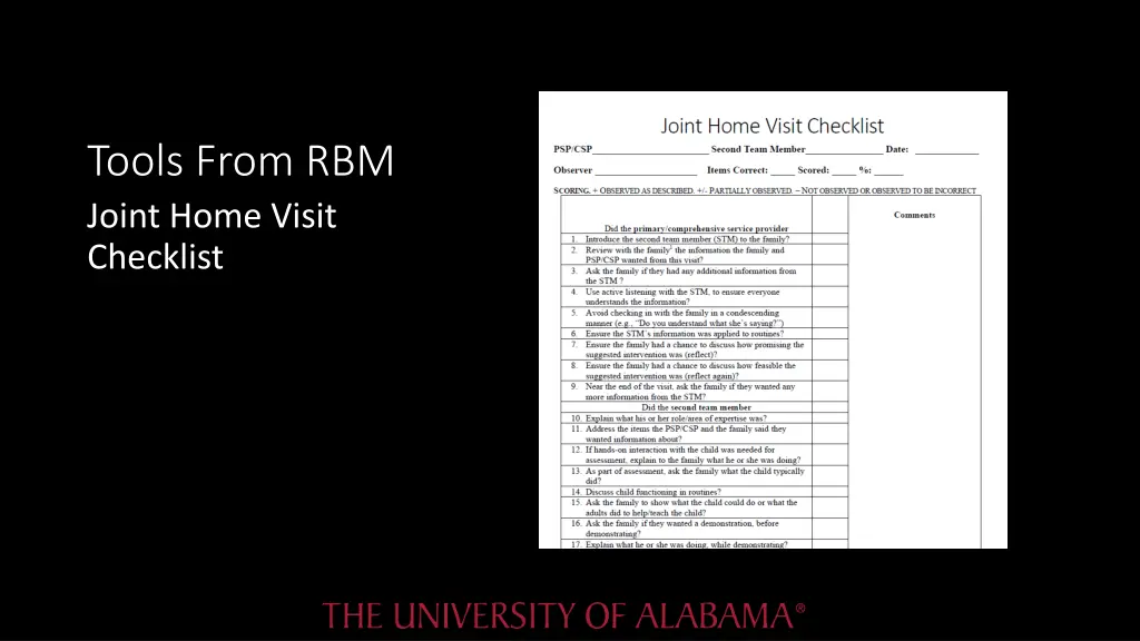 tools from rbm joint home visit checklist