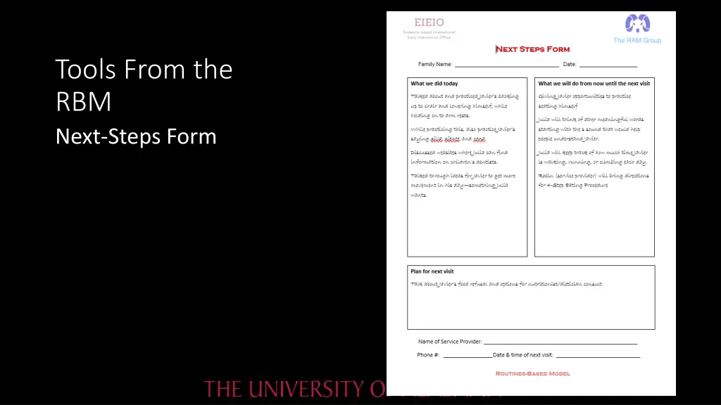 tools from the rbm next steps form