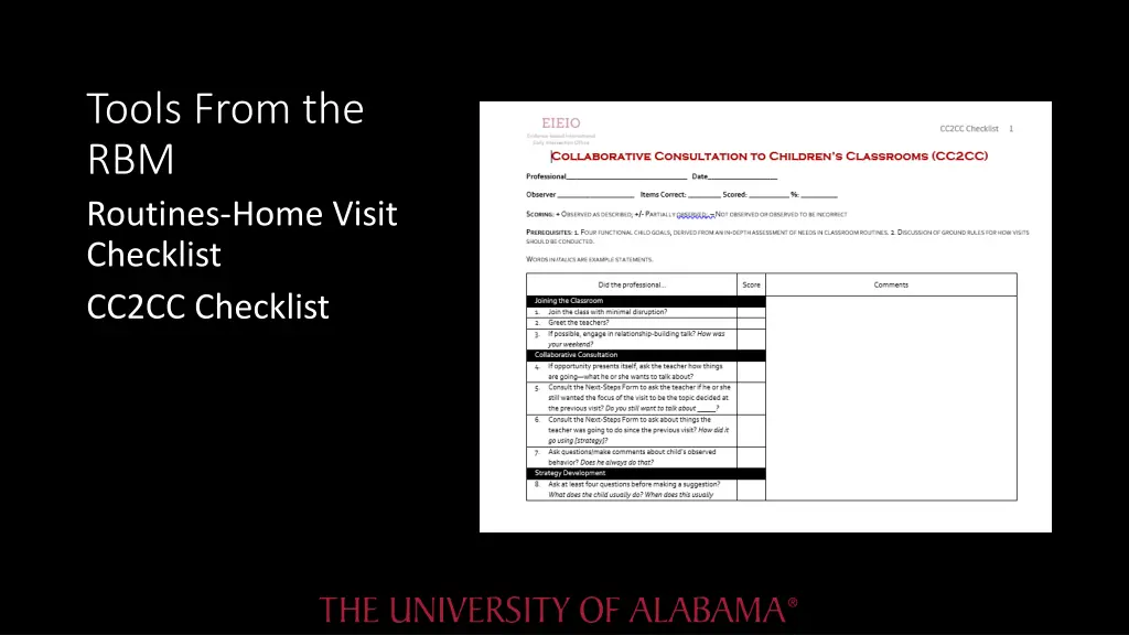 tools from the rbm routines home visit checklist