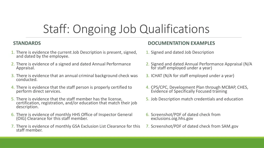 staff ongoing job qualifications