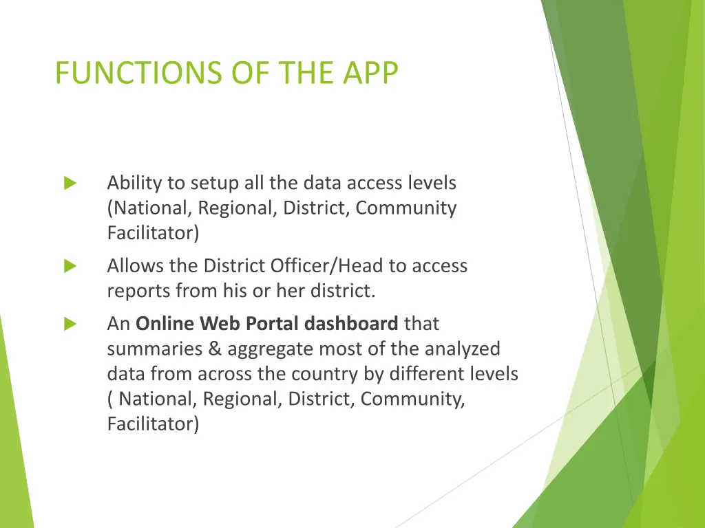 functions of the app