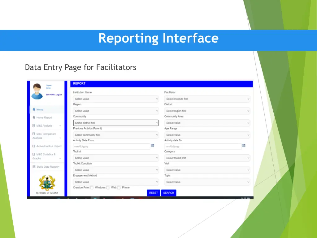 reporting interface