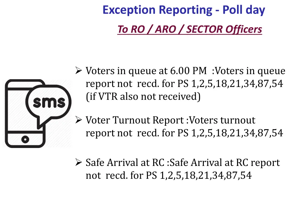 exception reporting poll day to ro aro sector