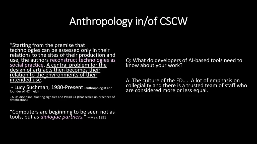 anthropology in of cscw anthropology in of cscw