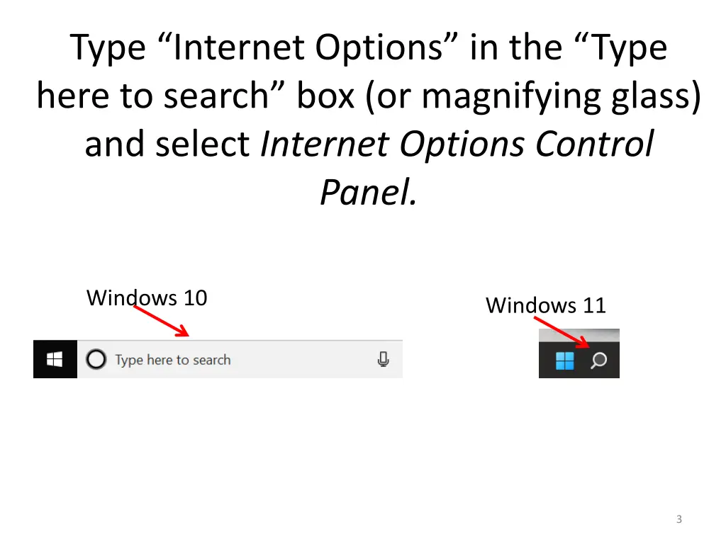 type internet options in the type here to search