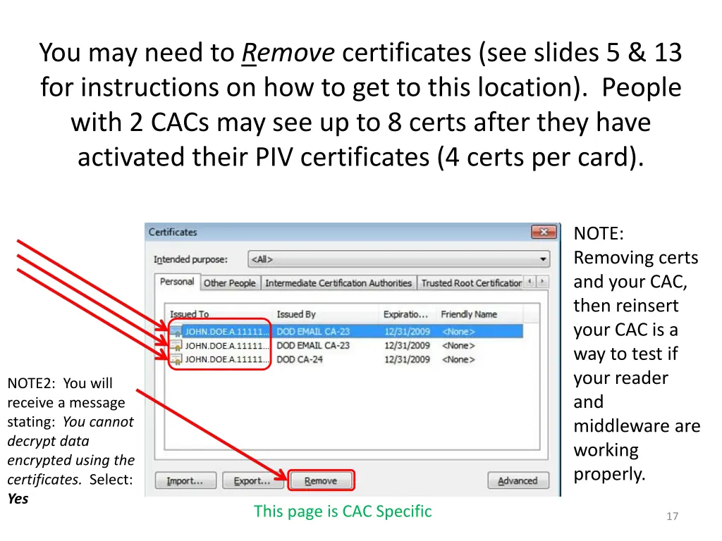 you may need to remove certificates see slides