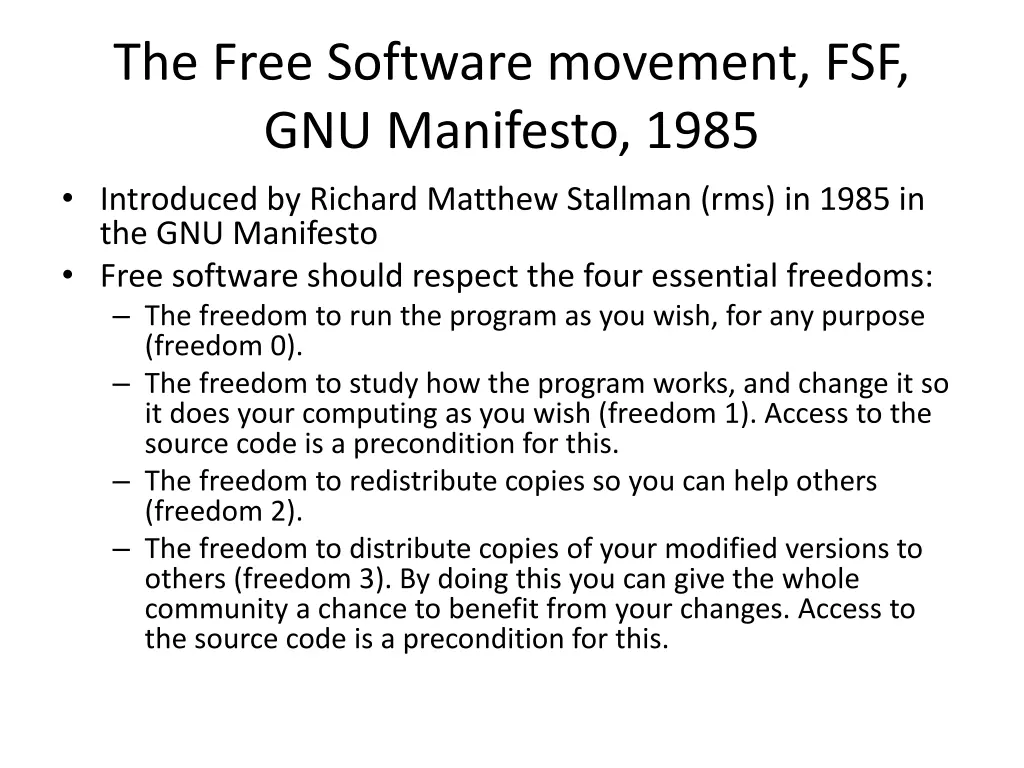 the free software movement fsf gnu manifesto 1985