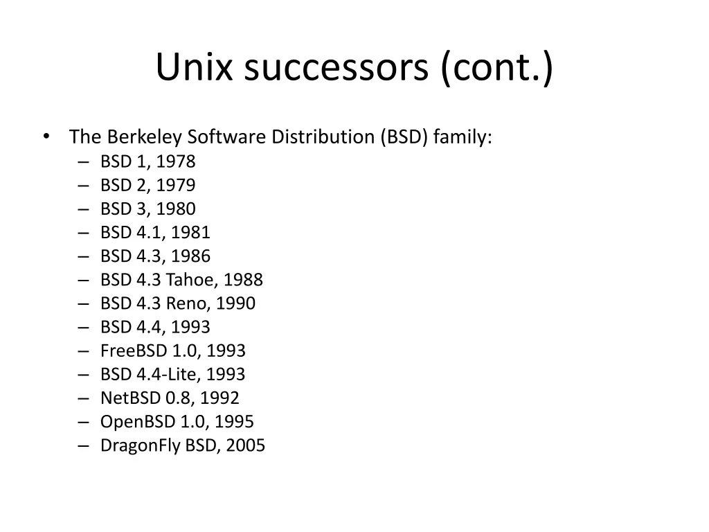 unix successors cont