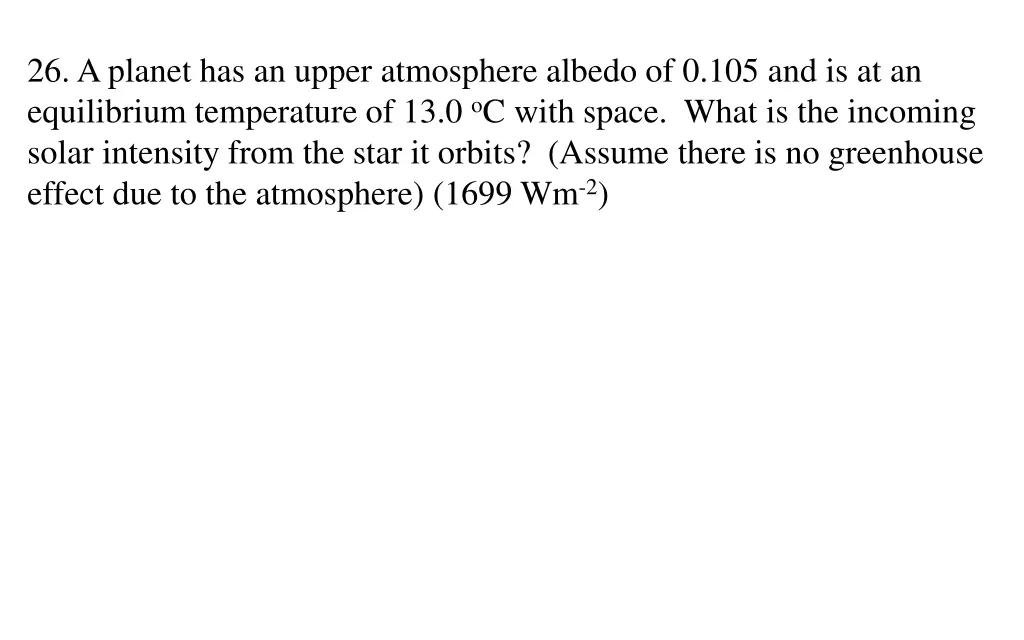 26 a planet has an upper atmosphere albedo
