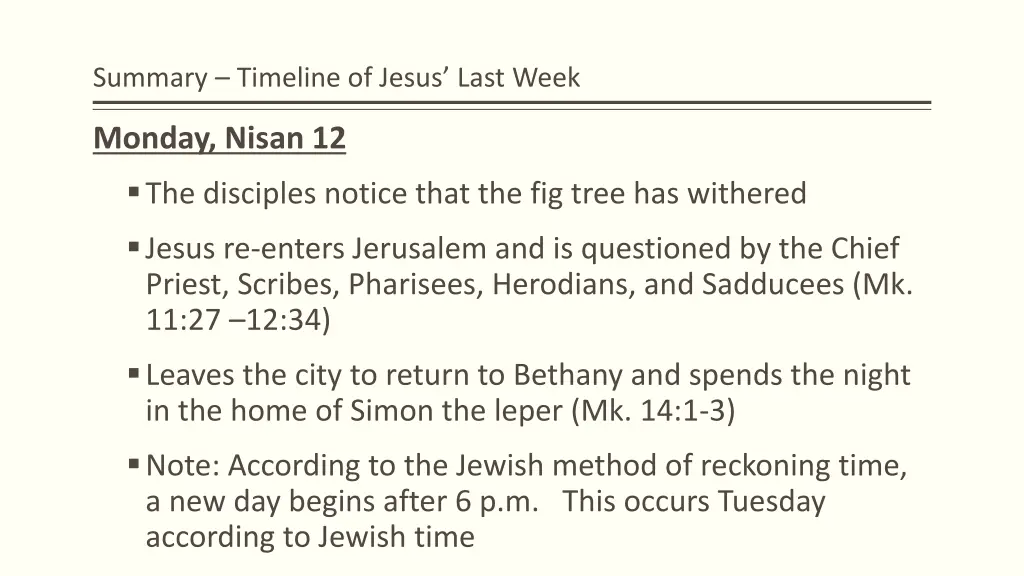 summary timeline of jesus last week 2