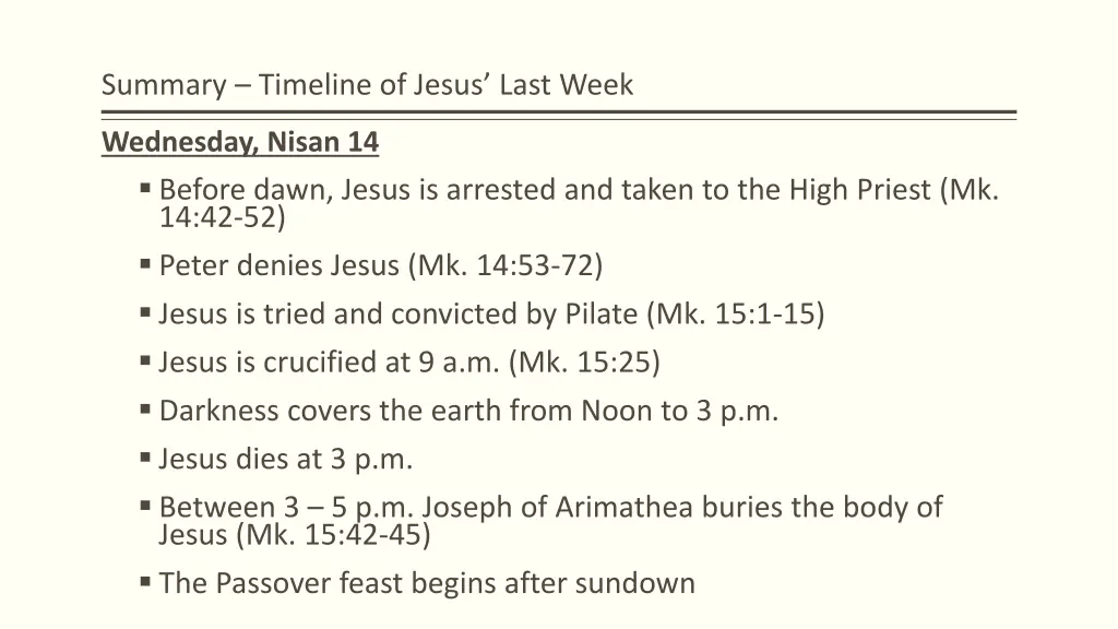 summary timeline of jesus last week 4