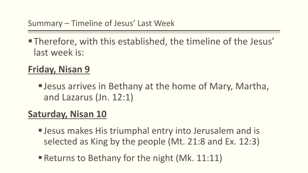 summary timeline of jesus last week