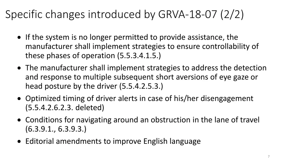 specific changes introduced by grva 18 07 2 2