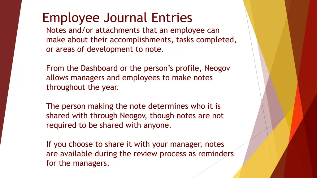 employee journal entries notes and or attachments