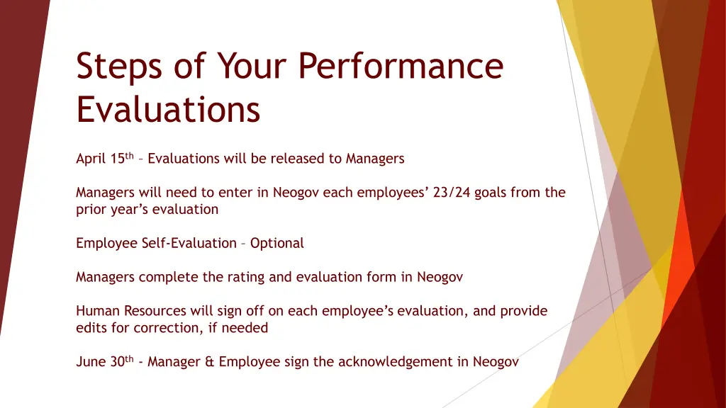 steps of your performance evaluations