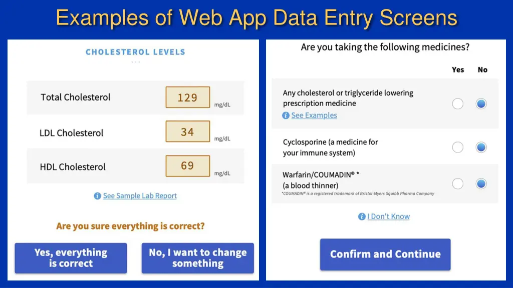 examples of web app data entry screens