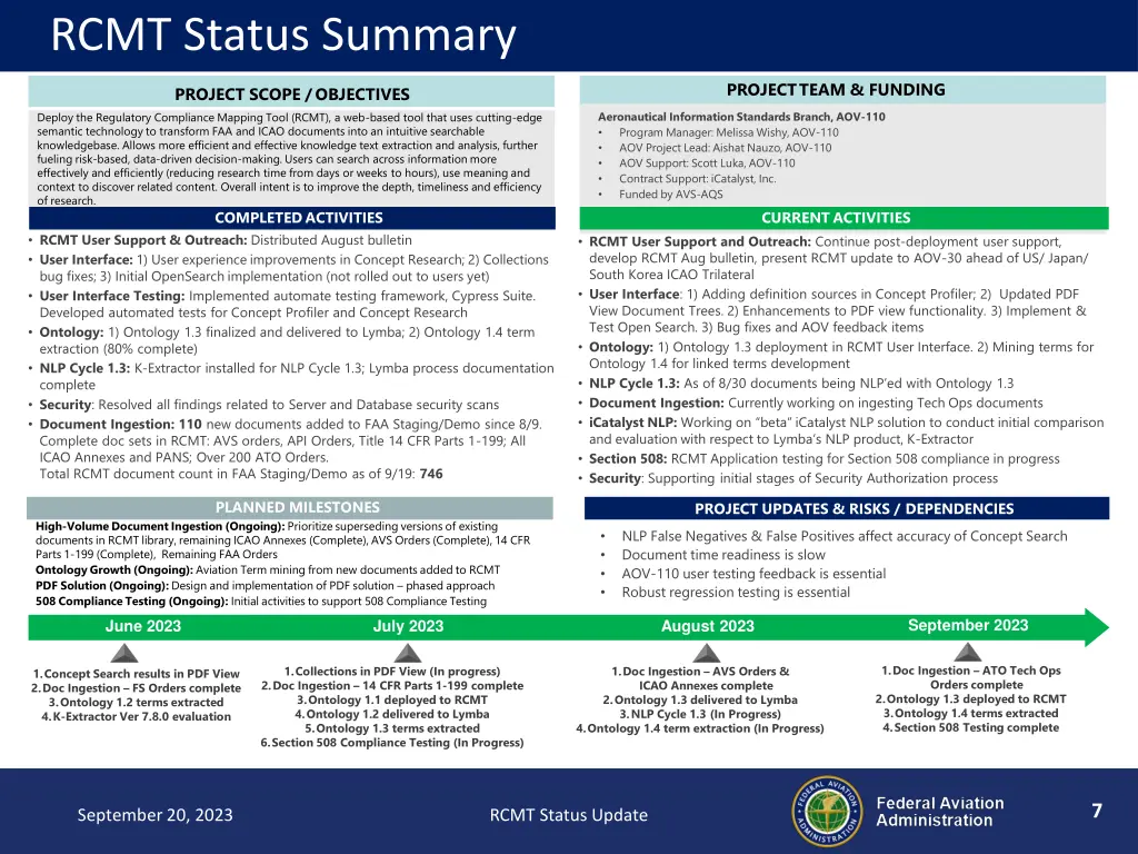 rcmt status summary