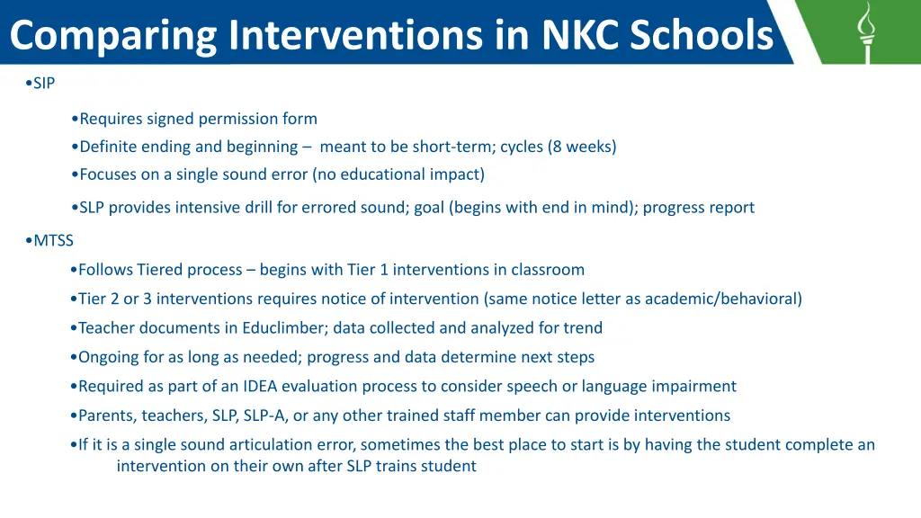 comparing interventions in nkc schools