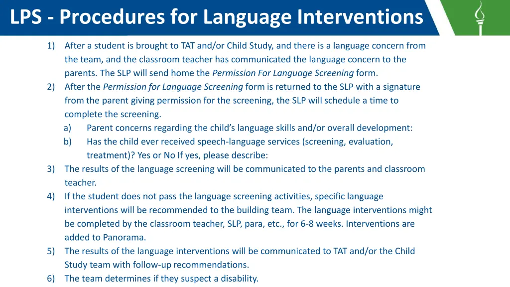 lps procedures for language interventions