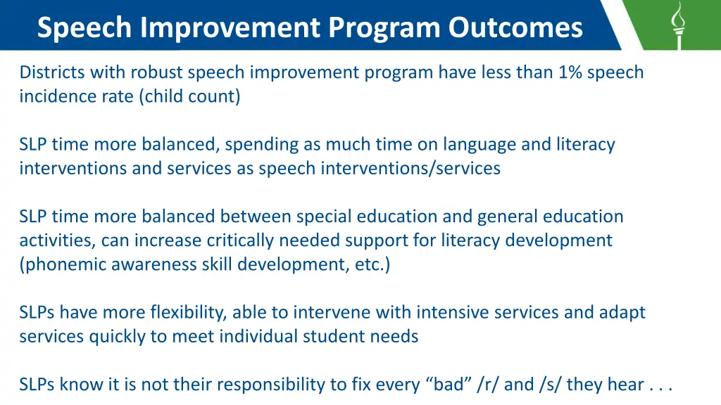 speech improvement program outcomes