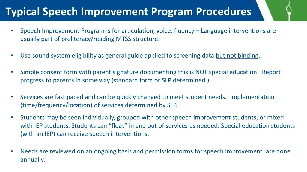 typical speech improvement program procedures