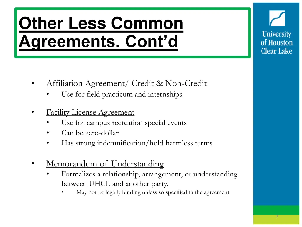 other less common agreements cont d