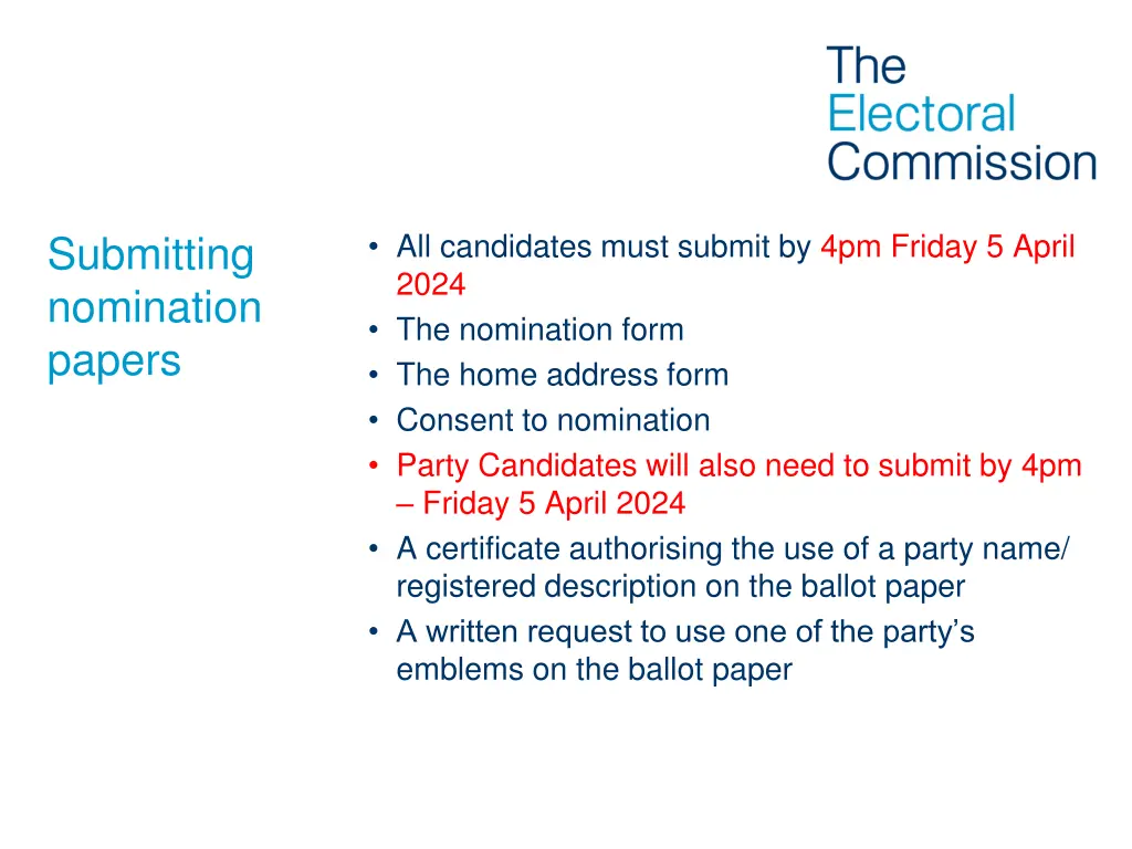 all candidates must submit by 4pm friday 5 april