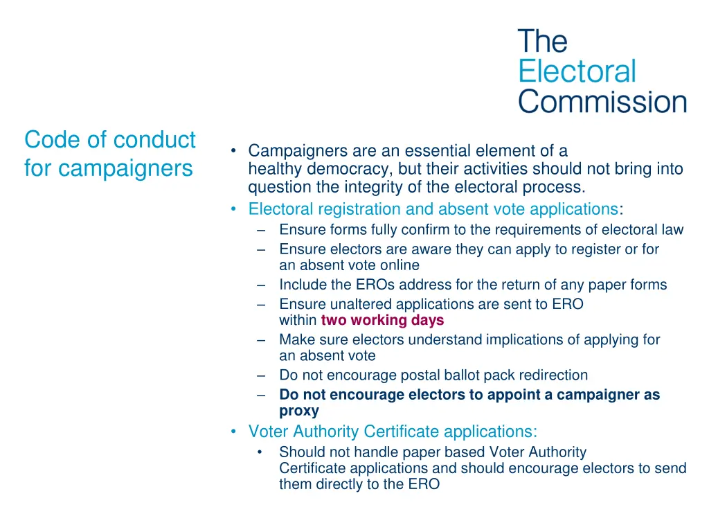 code of conduct for campaigners