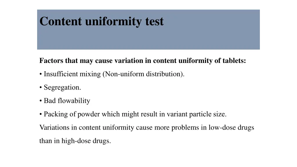 content uniformity test