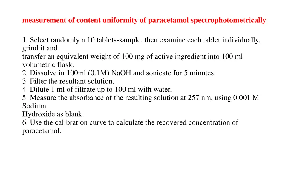 measurement of content uniformity of paracetamol