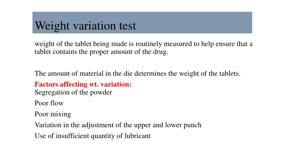 weight variation test