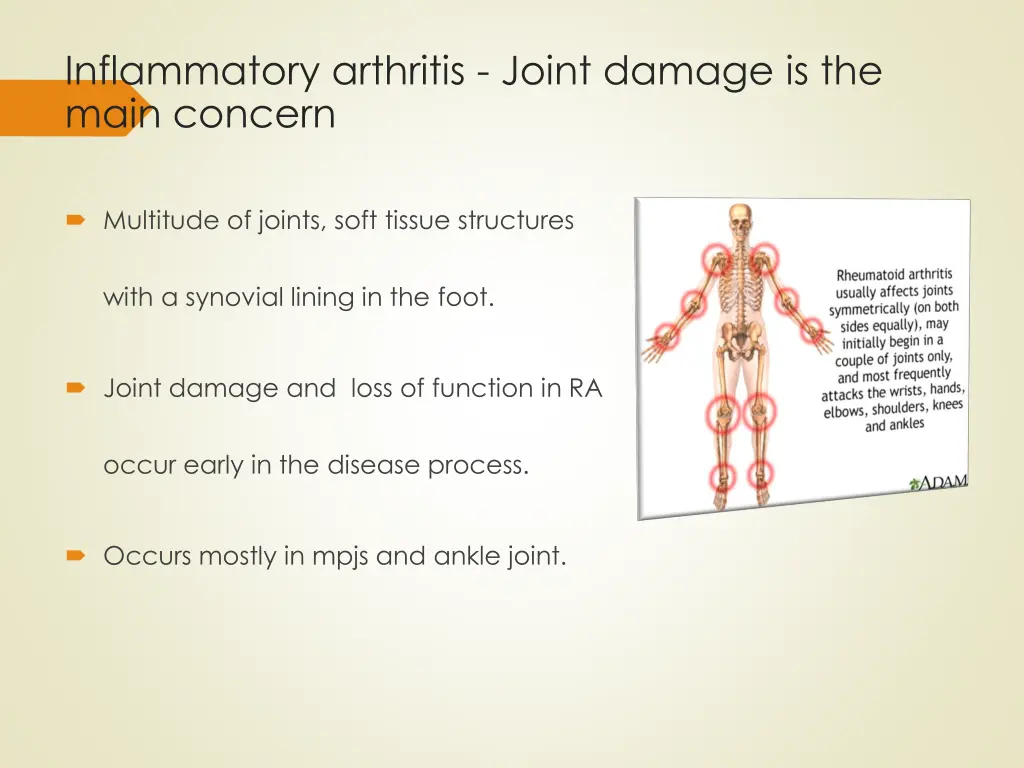 inflammatory arthritis joint damage is the main