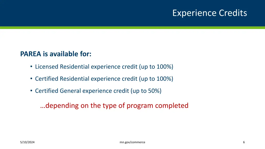 experience credits