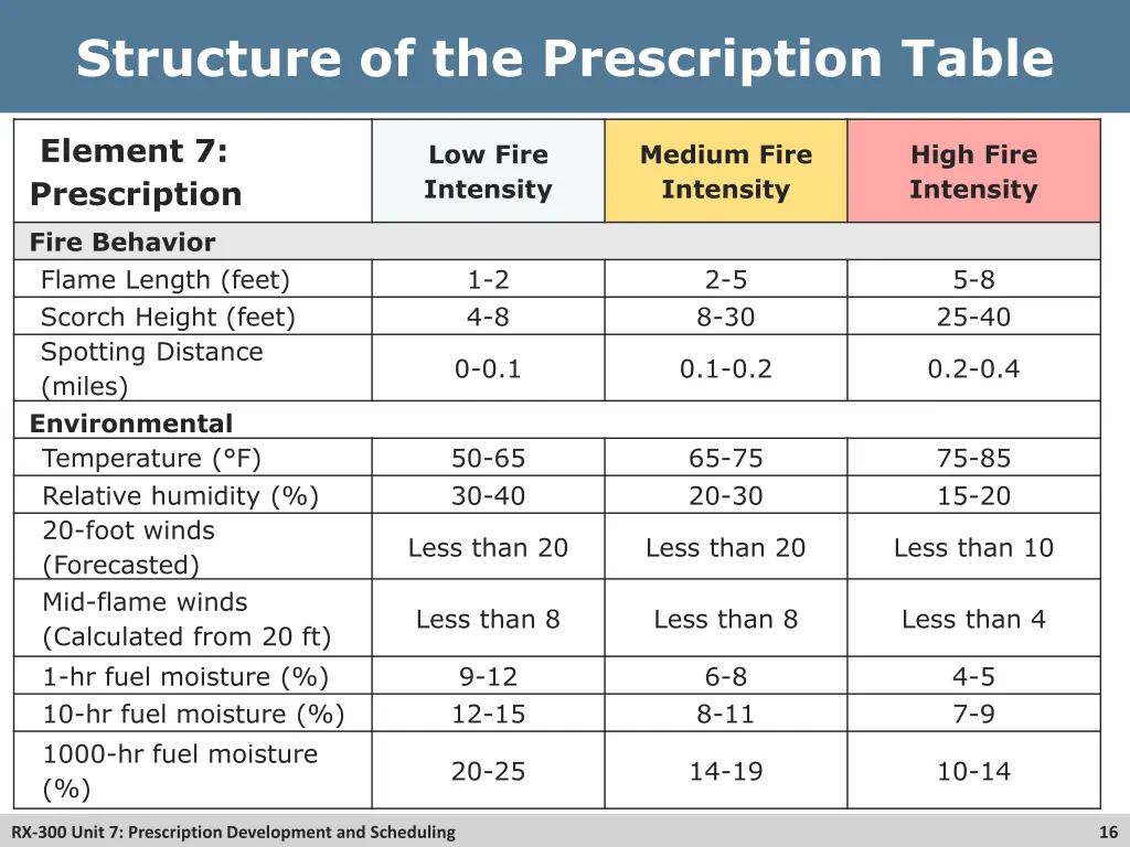 structure of the prescription table