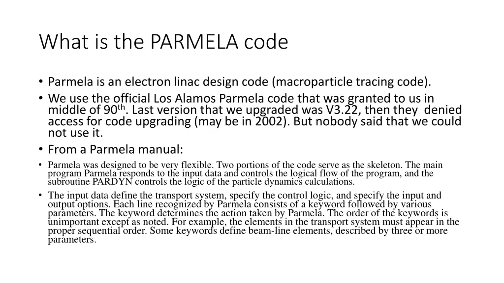 what is the parmela code